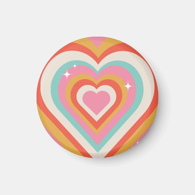 Aimant Colorful Retro Hearts with Sparkles | Valentine (Devant)
