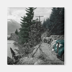 Aimant Colorsplash Vintage Mountain Lake Nature Cars Pic