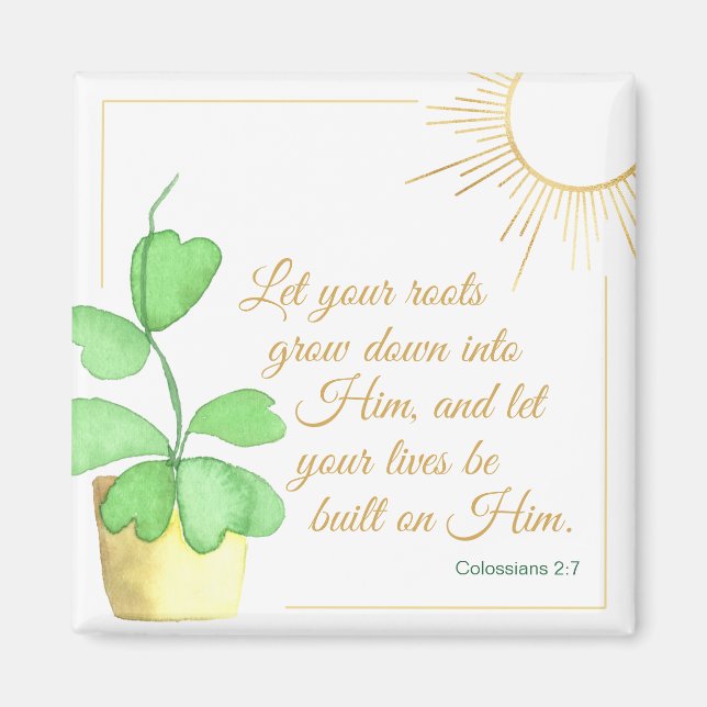 Aimant Colossiens 2:7 Aquarelle Plante & Soleil (Devant)