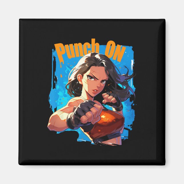 Aimant Combat de boxe thaïlandaise féminine forte Punch  (Devant)