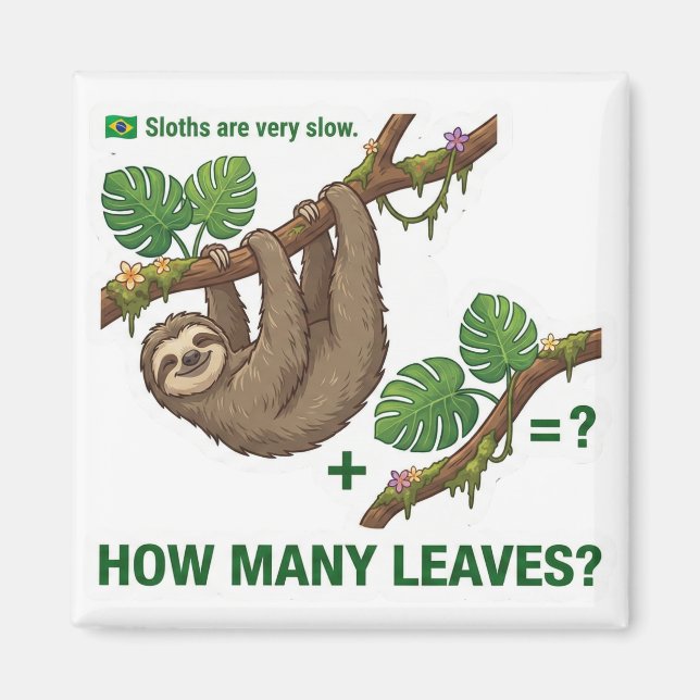 Aimant Combien de feuilles ? Jeu de maths sur le paresseu (Devant)