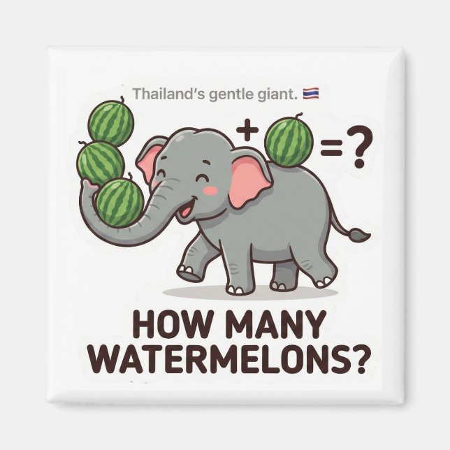 Aimant Combien de pastèques? Jeu de maths de l'éléphant (Devant)