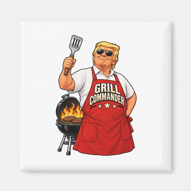 Aimant Commandant Grill Barbecue Carré de Cookout (Devant)