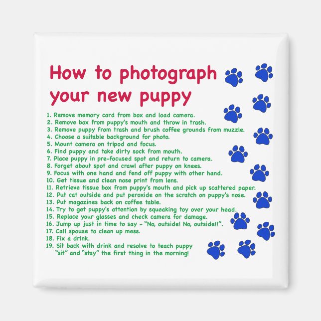 Aimant Comment photographier votre nouveau chiot (Devant)