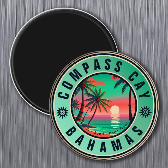 Aimant Compass Cay Bahamas Retro Seagull Souvenir 1950 (Créateur téléchargé)