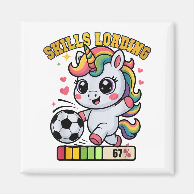 Aimant Compétences de licorne de football mignonnes Charg (Devant)