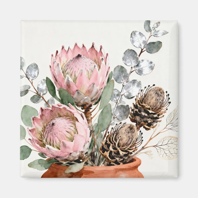 Aimant Composition de protée et d'eucalyptus à l'aquarell (Devant)