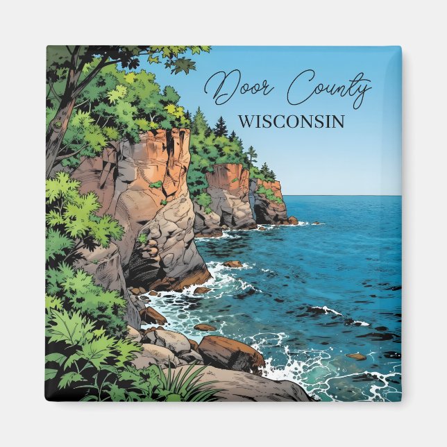 Aimant Comté de Door, Wisconsin Illustration Lac Michigan (Devant)