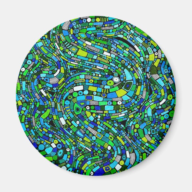 Aimant Conception Abstraite Vagues Formes Bleu Vert (Devant)