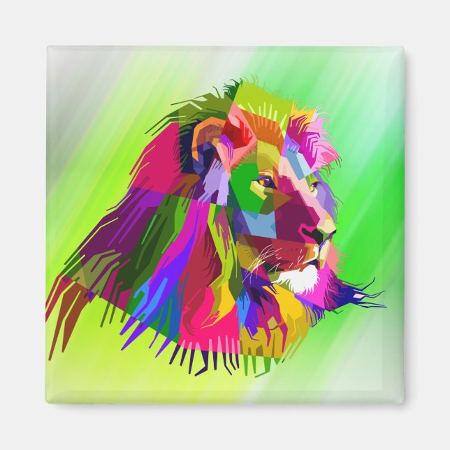 Aimant Conception d'art pop prismatique de tête de lion-6 (Devant)