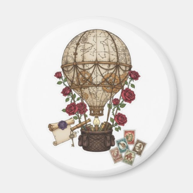 Aimant Conception d'aventure de montgolfière Steampunk Vi (Devant)