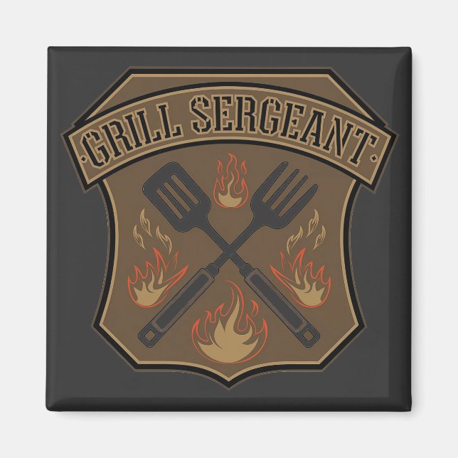 Aimant Conception de badge de sergent de grill avec spatu (Devant)