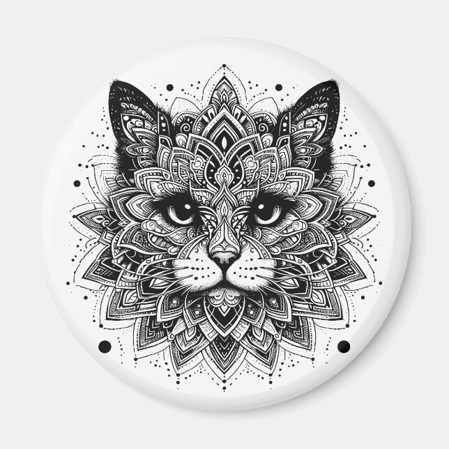 Aimant Conception de chat à motif mandala (Devant)