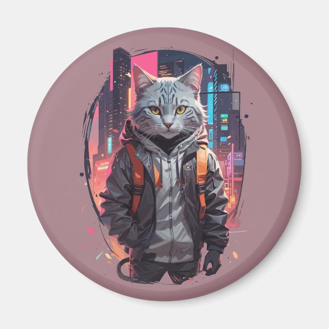 Aimant Conception de chat de rue urbaine (Devant)