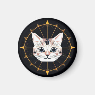 Aimant Conception de chat géométrique entourée d'étoiles 