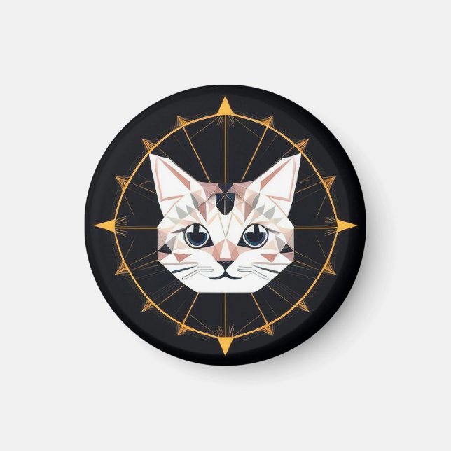 Aimant Conception de chat géométrique entourée d'étoiles  (Devant)