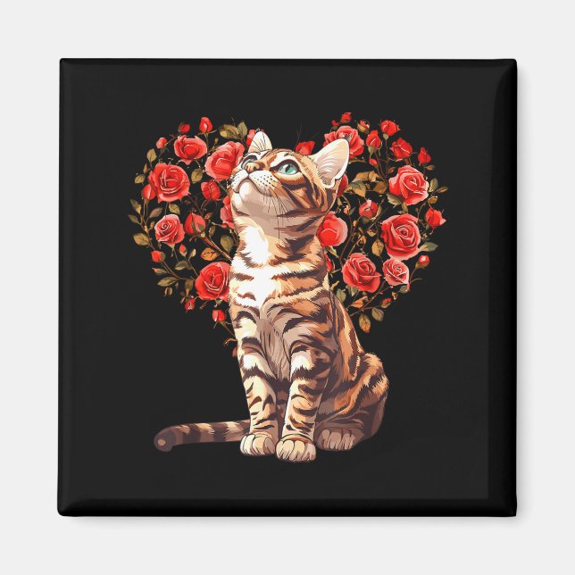 Aimant Conception de cœur floral pour chat Bengal pour la (Devant)
