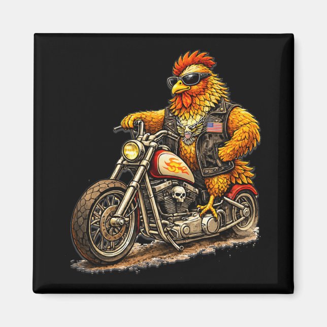 Aimant Conception de coq de motard drôle moto de poulet c (Devant)