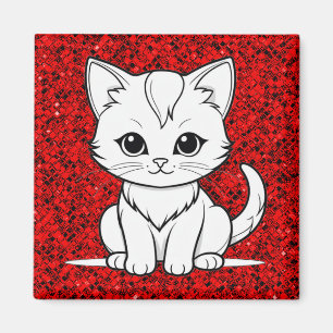 Aimant Conception de dessin au trait de chaton stylisé-52