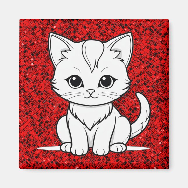 Aimant Conception de dessin au trait de chaton stylisé-52 (Devant)