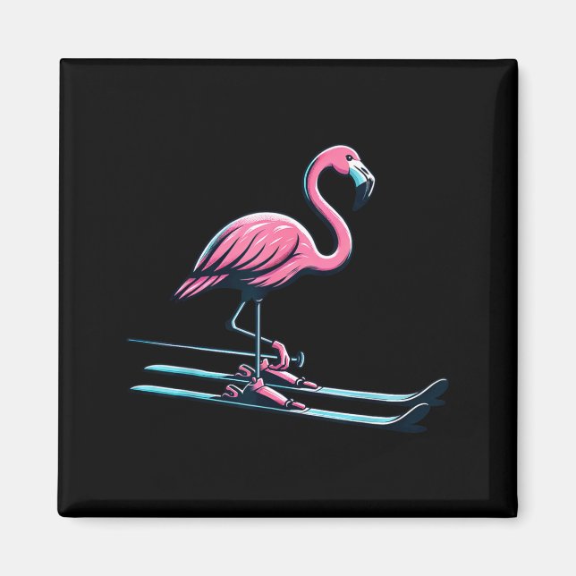 Aimant Conception de flamant rose de ski mignonne sports  (Devant)
