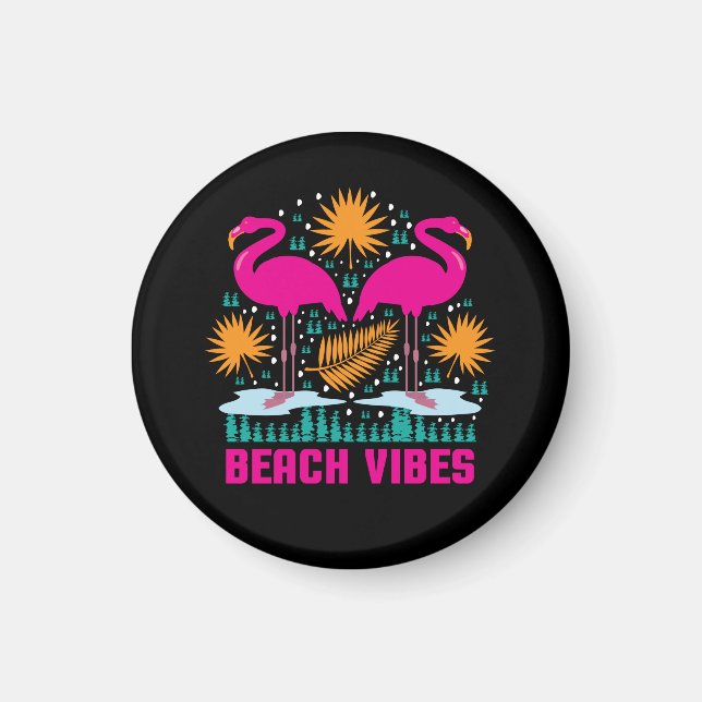 Aimant Conception de flamants roses de vibes de plage (Devant)