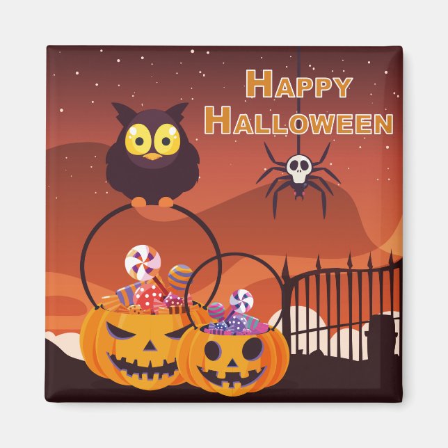 Aimant Conception de Halloween très mignonne et heureuse (Devant)
