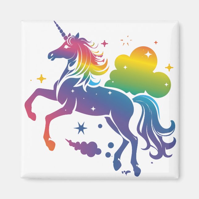 Aimant Conception de licorne de couleur arc-en-ciel (Devant)