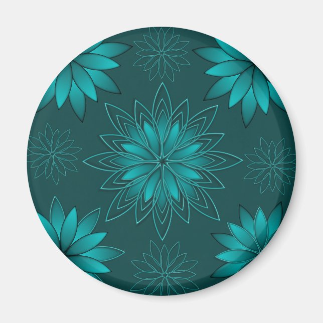 Aimant Conception de mandala à feuilles sarcelles sur fon (Devant)