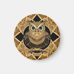 Aimant Conception de mandala de hibou décoratif en or