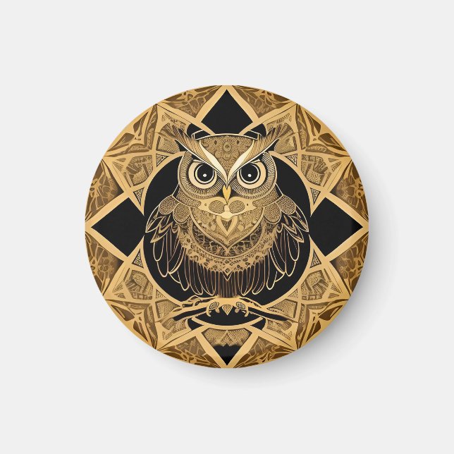 Aimant Conception de mandala de hibou décoratif en or (Devant)