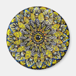 Aimant Conception de mandala dessinée à la main jaune ver