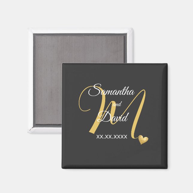 Aimant Conception de monogramme de mariage avec noms et d (Recto/Verso)