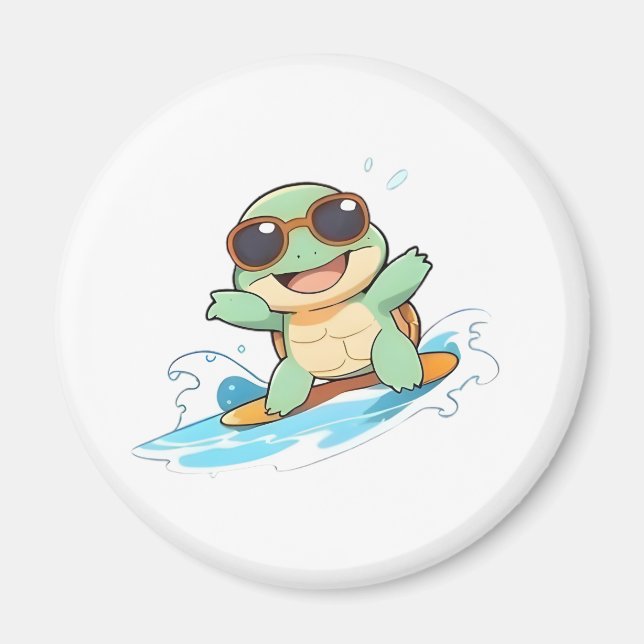 Aimant Conception de plage d'été de tortue chibi mignonne (Devant)