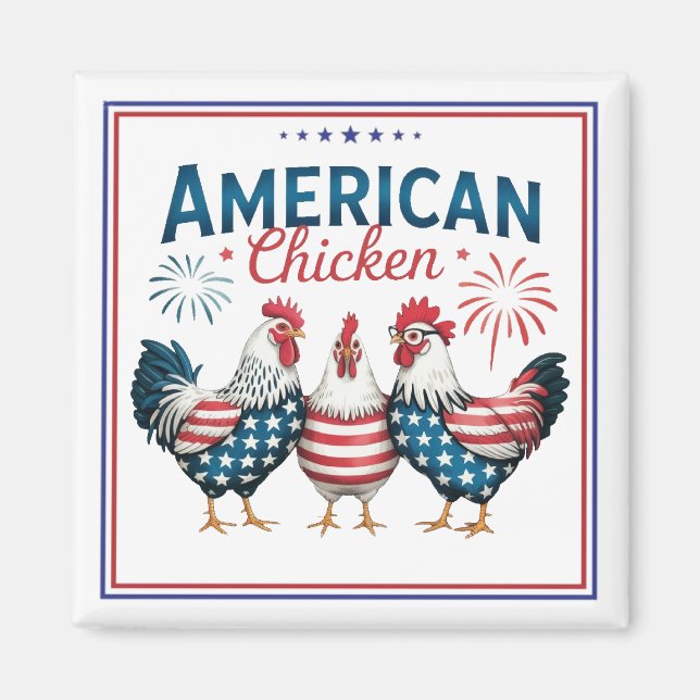 Aimant Conception de poulet américain patriotique du 4 ju (Devant)