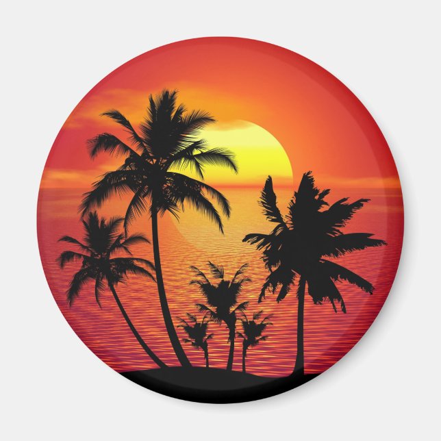 Aimant Conception de silhouette de palmiers au coucher du (Devant)