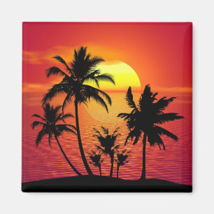 Aimant Conception de silhouette de palmiers au coucher du