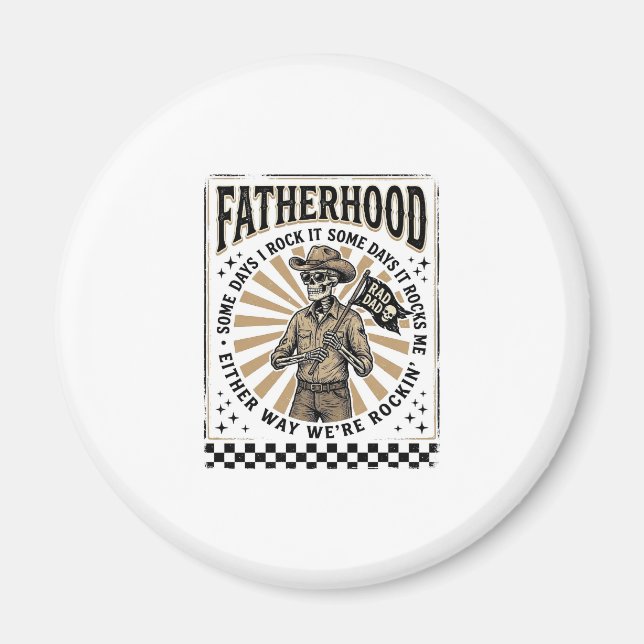 Aimant Conception de T-shirt de papa cowboy squelette vin (Devant)
