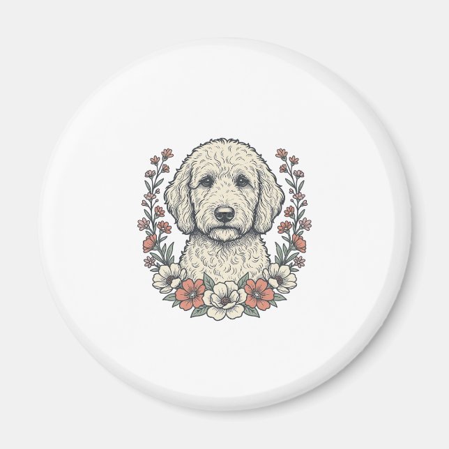 Aimant Conception de T-Shirt de Portrait de Chien Bouclé  (Devant)