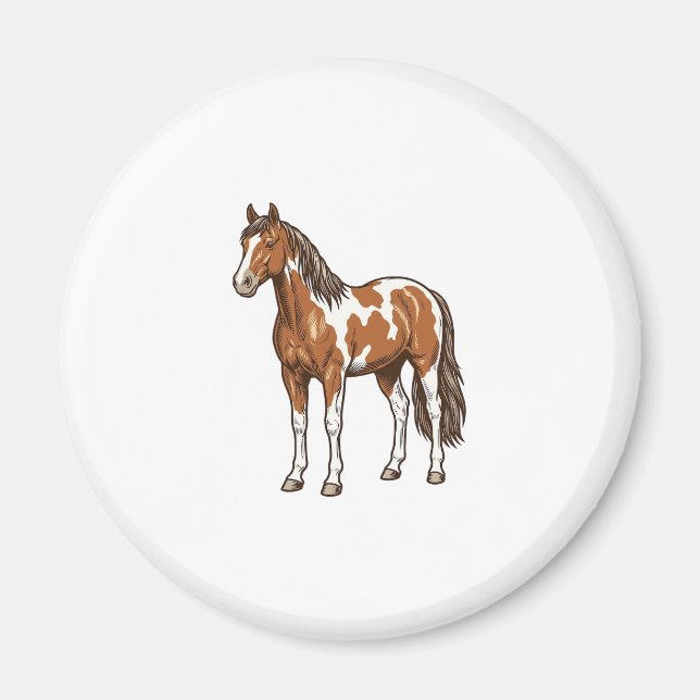Aimant Conception de vecteur de cheval Pinto gravé antiqu (Devant)