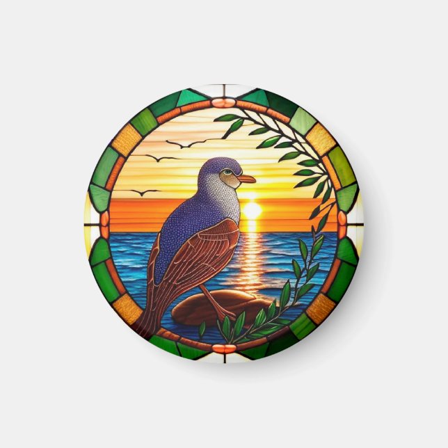 Aimant Conception de vitrail représentant un oiseau sur u (Devant)