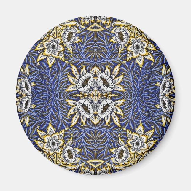 Aimant Conception de William Morris Bleu et Or Tulipe Sau (Devant)
