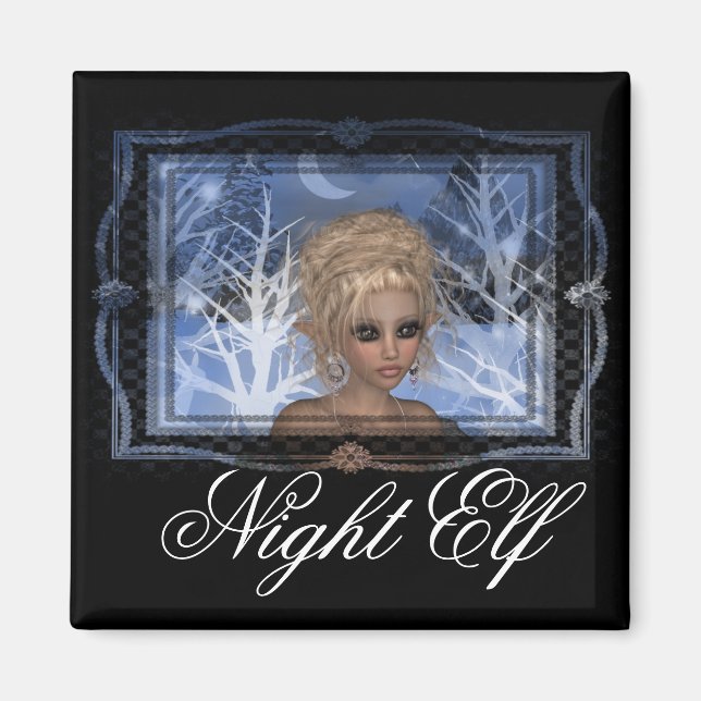 Aimant Conception des elfes en hiver de nuit (Devant)