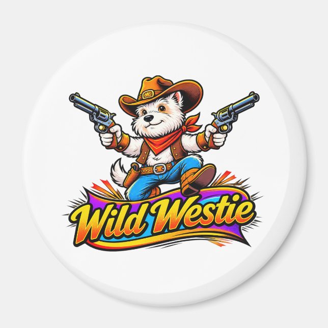 Aimant Conception Original Westie Chien Cowboy (Devant)