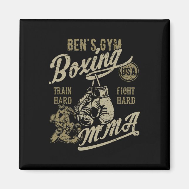 Aimant Conception Rétro De Ben's Gym Boxe Mma Pour Le Nom (Devant)