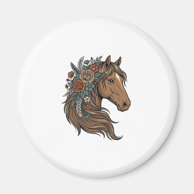 Aimant Conception vectorielle de tête de cheval floral vi (Devant)