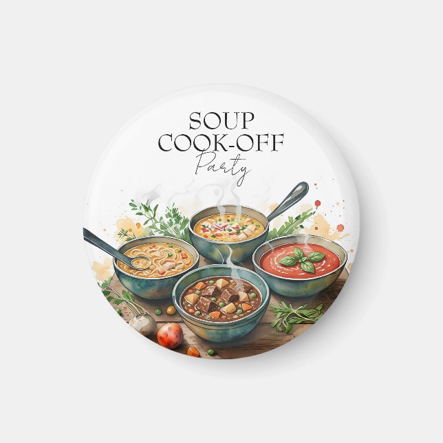Aimant Concours de soupe rustique Potluck Party Aquarelle (Devant)