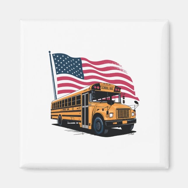Aimant Conducteur de bus scolaire Drapeau États-Unis  (Devant)