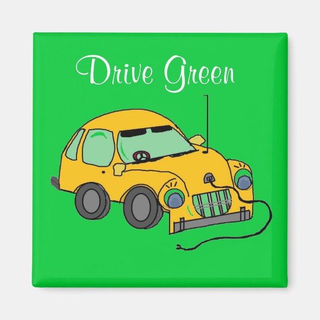 Aimant Conduite de voiture de dessin animé vert (Devant)