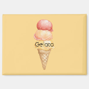 Aimant Cône de glace de gelato rouge jaune italien 